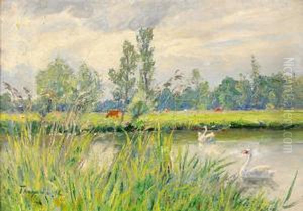 Sommarlandskap Med Vattendrag Oil Painting by Carl Tragardh