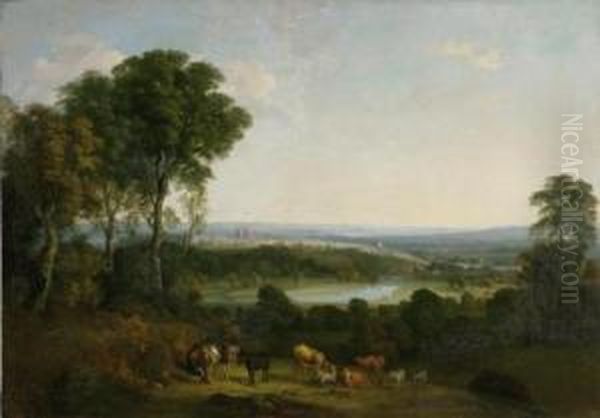 A View, Exeter From Exwick Hill Oil Painting by William Traies