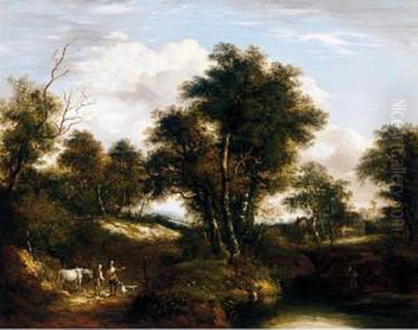 An Extensive Wooded Landscape Oil Painting by William Traies