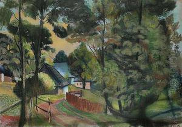 A Village In The Orlicke Mountains Oil Painting by Jan Trampota