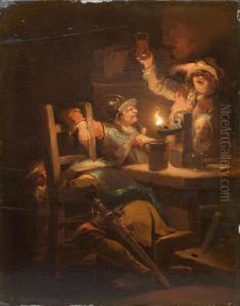 Gesellschaft In Einer Schenke. Oil Painting by Johann Georg Trautmann