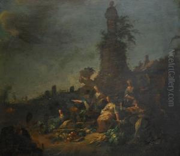 Marknadsscener Oil Painting by Johann Georg Trautmann