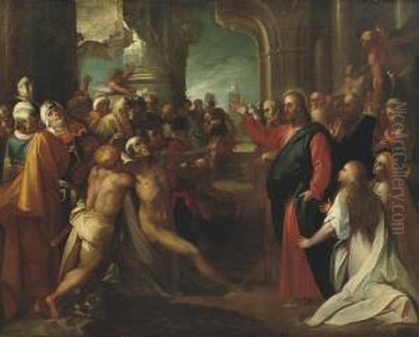 The Raising Of Lazarus Oil Painting by Johann Georg Trautmann