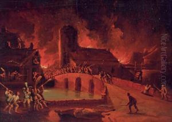 Incendio Notturno Oil Painting by Johann Georg Trautmann