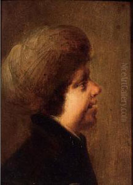 A Head Of A Man Wearing A Turban Oil Painting by Johann Georg Trautmann