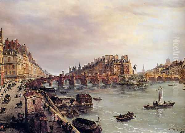 Paris With A View Of The Pont Neuf Oil Painting by Domenico Ferri