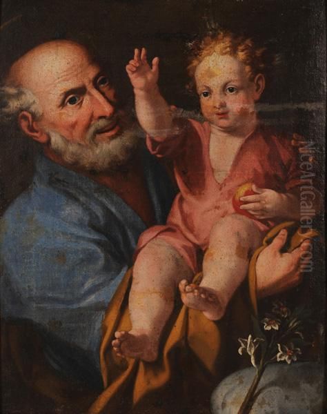 San Giuseppe Col Bambino Oil Painting by Gaspare Traversi