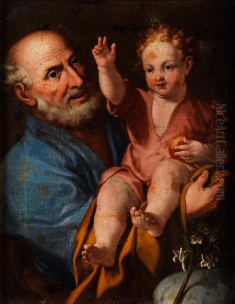 Der Heilige Joseph Mit Dem Segnendenjesuskind Im Arm Oil Painting by Gaspare Traversi