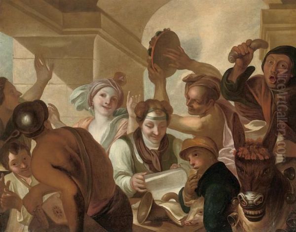 Revellers Making Music Under An Arch Oil Painting by Gaspare Traversi