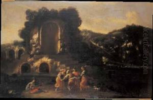 Paesaggio Con Danza Di Contadini Oil Painting by Antonio Travi Il Sordo Di Sestri