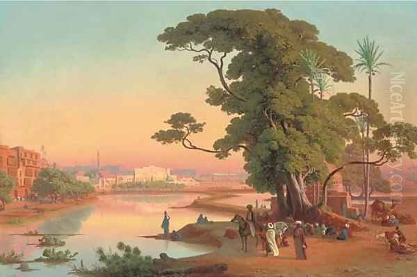 Sunset by the water, Cairo Oil Painting by Johann Jakob Frey