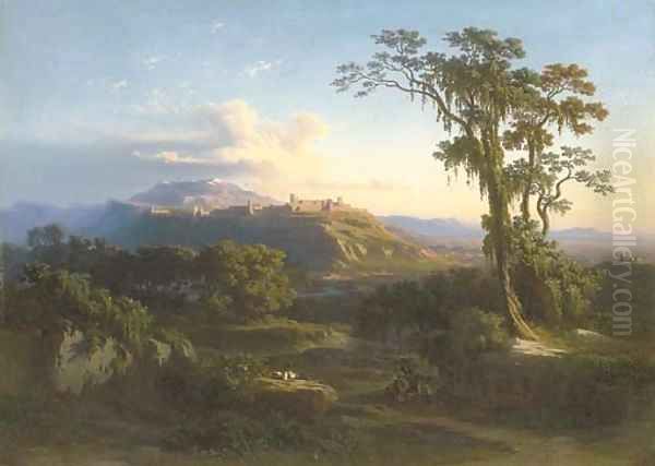 A Mountainous Landscape Oil Painting by Johann Jakob Frey