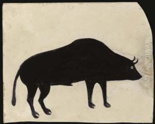 Untitled (great Black Bull) Oil Painting by Bill Traylor