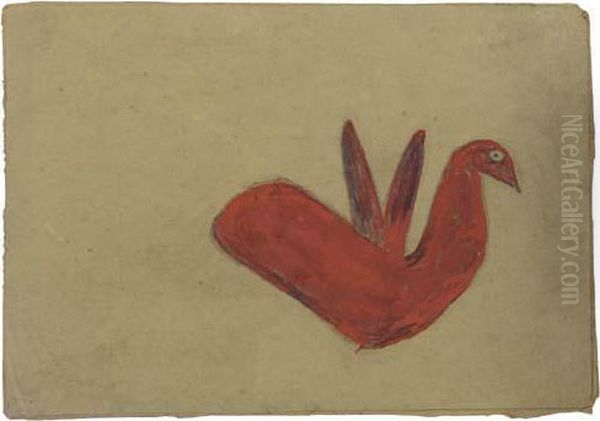 Red Bird Oil Painting by Bill Traylor