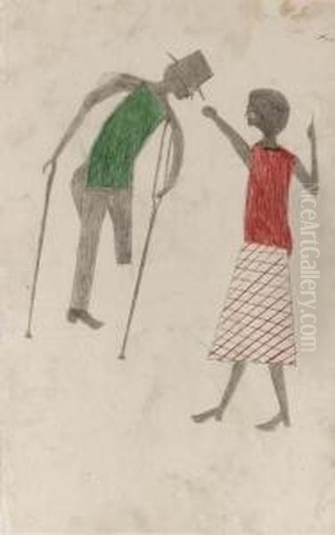 Untitled (couple Fighting) Oil Painting by Bill Traylor