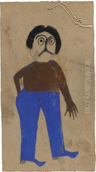 Man With Moustache In Blue Trousers Oil Painting by Bill Traylor