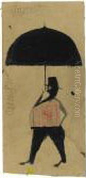 Man With Black Umbrella Oil Painting by Bill Traylor