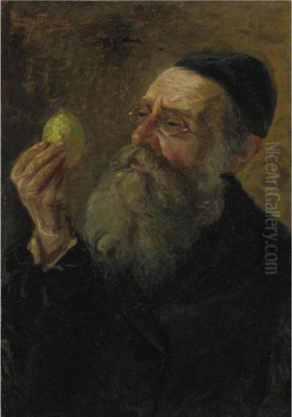 Inspecting The Etrog Oil Painting by Maurycy Trebacz