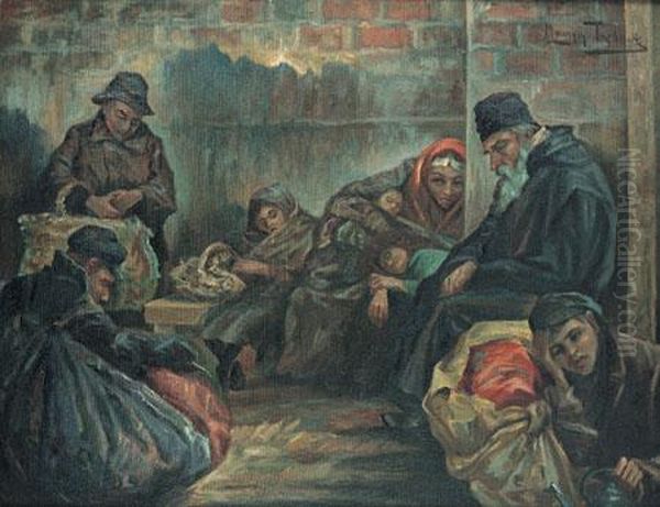 Refugees Oil Painting by Maurycy Trebacz