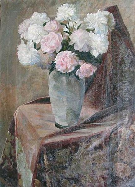 Peonie W Wazonie Oil Painting by Maurycy Trebacz