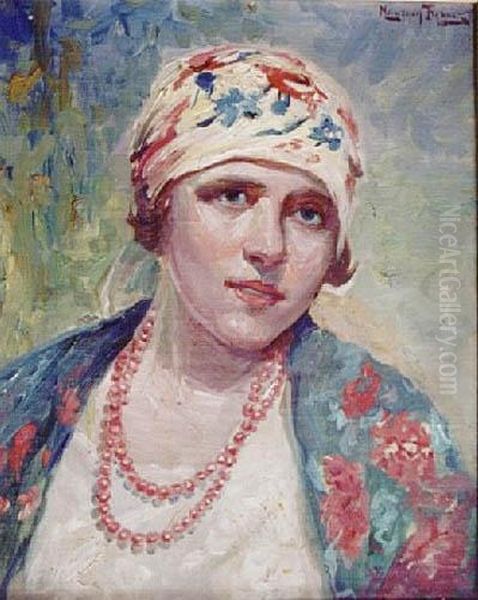 Portret Dziewczyny W Stroju Ludowym Oil Painting by Maurycy Trebacz