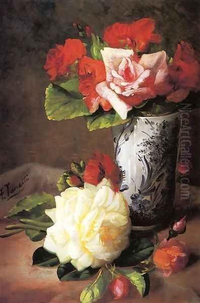 Still Life of Roses Oil Painting by Frederick M. Fenetti