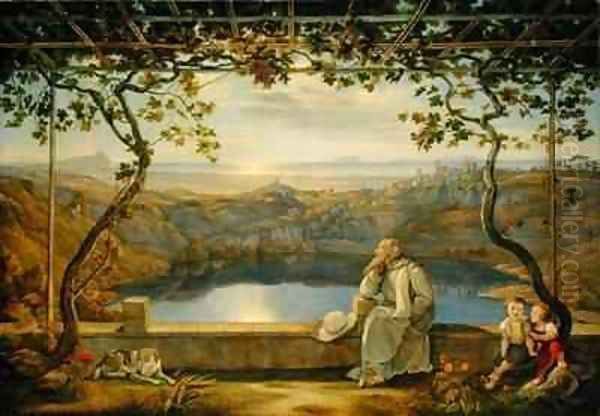 A Monk on a Terrace at the Nemi Lake Oil Painting by Joachim Faber