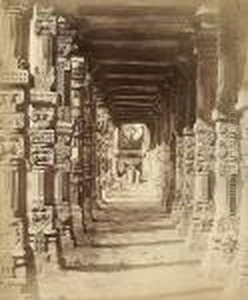 Colonnade Near The Qutb Minar Oil Painting by Linneaus Tripe