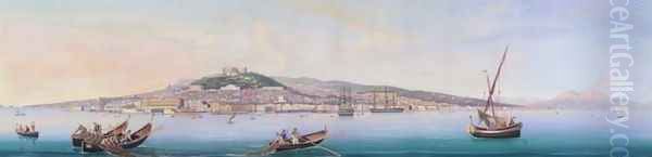 Panoramic View of the Bay of Naples Oil Painting by Francesco Fergola