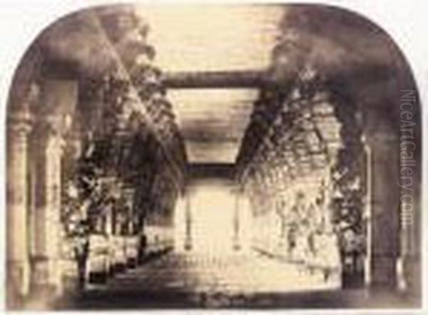 Pillars In The Central Corridor 
Of The Pudu Or Vasanta Mantapam, In The Minakshi Sundareshvara Temple, 
Before June 1858 Oil Painting by Linneaus Tripe