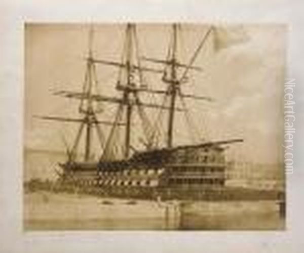 H.m.s Duke Of Wellington In Keyham Docks Oil Painting by Linneaus Tripe