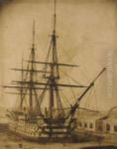 H.m.s. Duke Of Wellington In The Queen's Dock Oil Painting by Linneaus Tripe