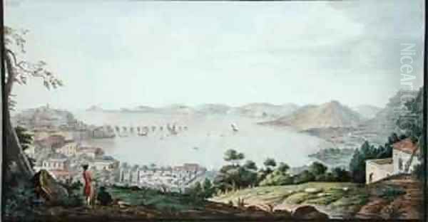 View of the Italian coast from near Puzzoli Oil Painting by Pietro Fabris