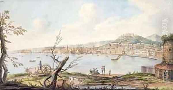 Bay of Naples from sea shore near the Maddalena Bridge Oil Painting by Pietro Fabris