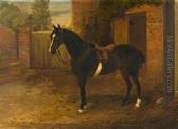 Chestnut Hunter Before A Stable Oil Painting by William Henry Hamilton Trood