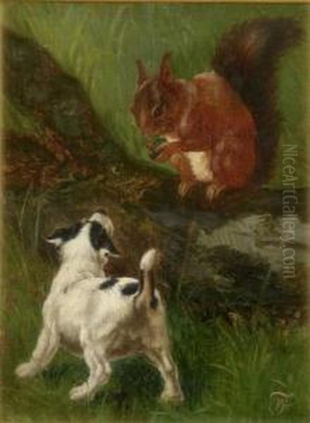 Terrier And A Red Squirrel Oil Painting by William Henry Hamilton Trood