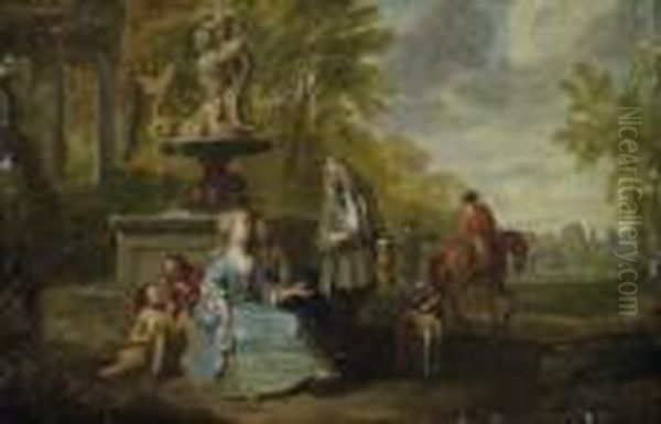 Gallant Scene By The Fountain In The Park Oil Painting by Cornelis Troost