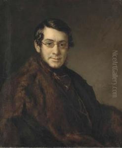 Portrait Of A Gentleman Wearing Glasses Oil Painting by Vasily Andreevich Tropinin