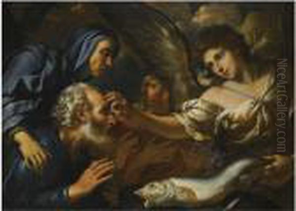 The Healing Of Tobias Oil Painting by Girolamo Troppa