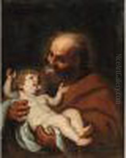 Saint Joseph Et L'enfant Jesus Oil Painting by Girolamo Troppa