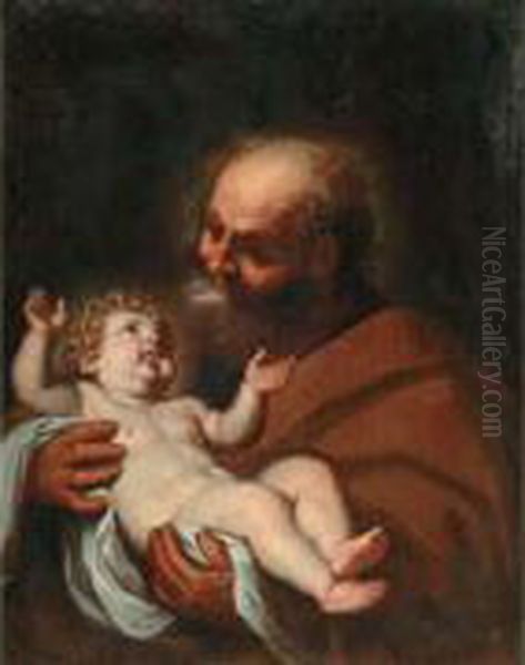 Saint Joseph Et L'enfant Jesus Oil Painting by Girolamo Troppa