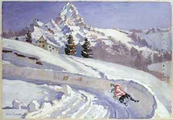 Tobogganing near the Matterhorn Oil Painting by Alice Taite Fanner