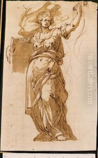 A Draped Figure Holding A Book And A Scroll Oil Painting by Giovanni Battista (Il Malosso) Trotti