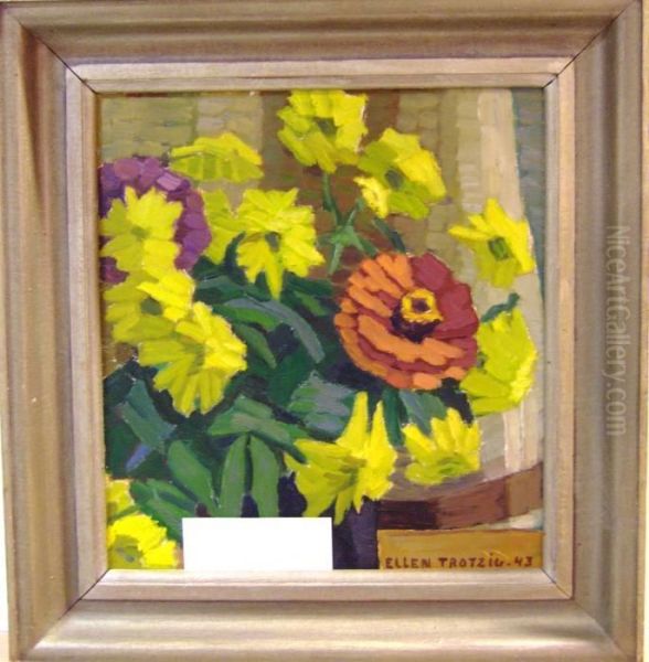 Blomsterstilleben Med Hostblommor. Oil Painting by Ellen Trotzig