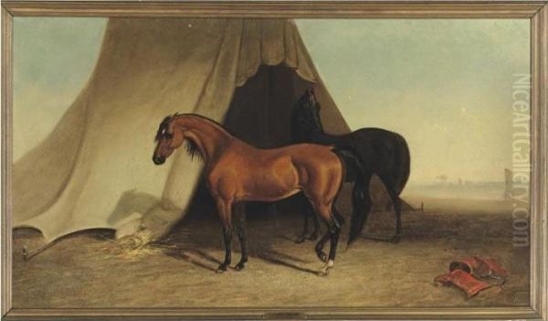 Two Arabs By A Tent Oil Painting by Edward Troye