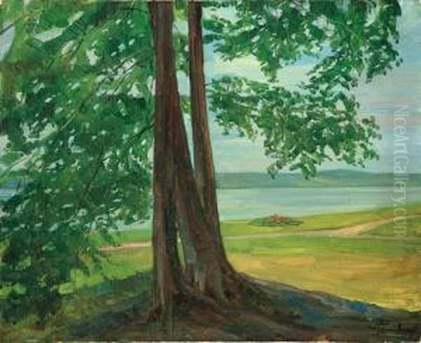 Drei Buchen Am See Oil Painting by Wilhelm Trubner