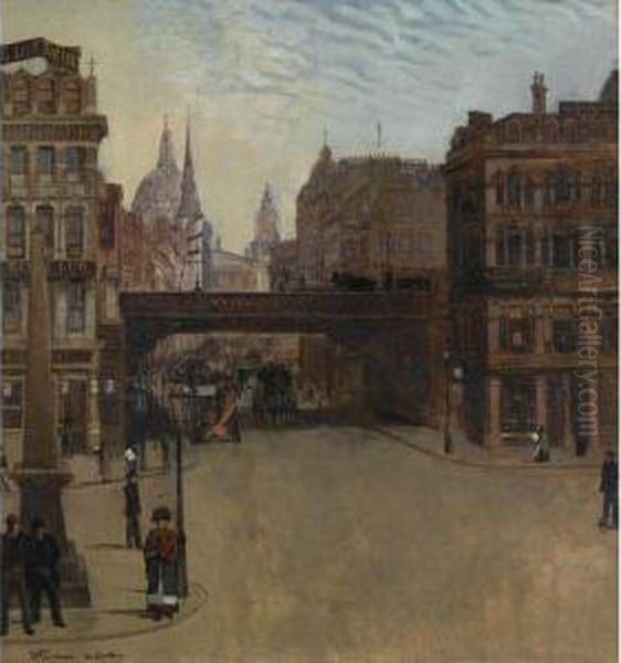 Ludgate Hill, London Oil Painting by Wilhelm Trubner