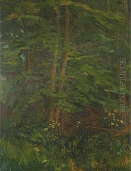 Blumen-weise Am Waldes-rand Oil Painting by Wilhelm Trubner