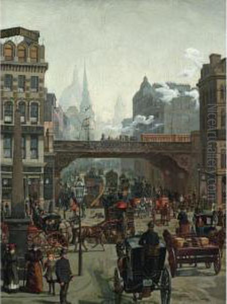 Ludgate Hill, Strassenbild In London (ludgate Hill, London) Oil Painting by Wilhelm Trubner