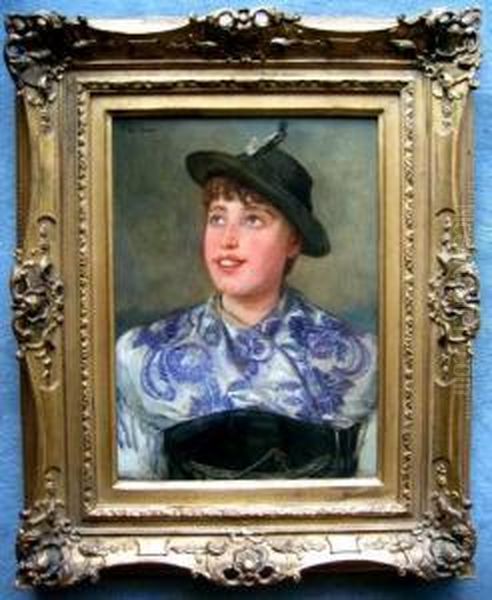 Junge Frau In Bayerischer Tracht Oil Painting by Wilhelm Trubner